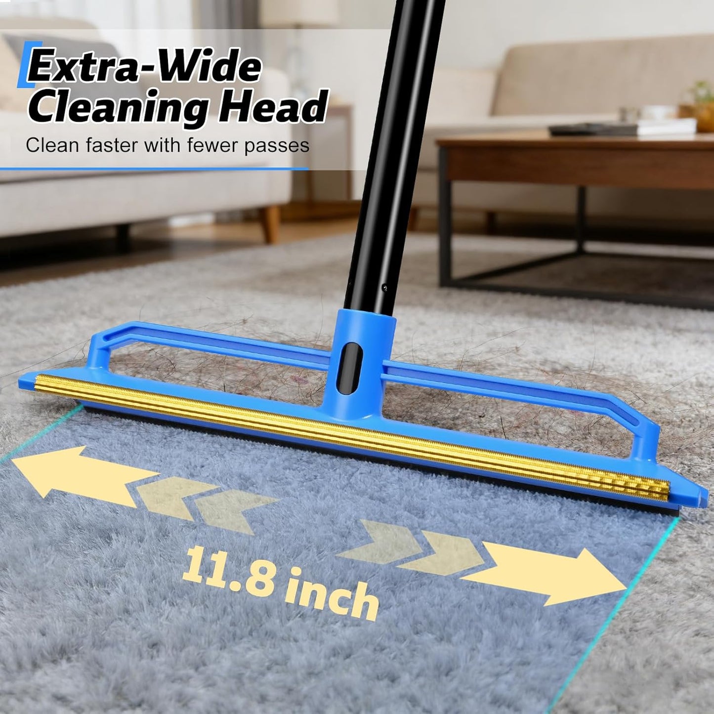Carpet Rake for Pet Hair Removal Tool,2 in 1 Carpet Scraper Fur Sweep Dog Cat Hair Remover with 60" Long Handle for Carpets, Rugs, Couch,Sofa, Furniture,Blue
