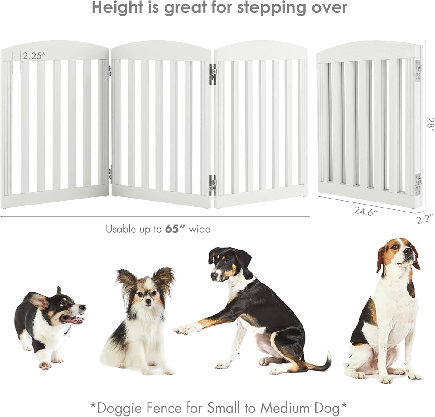 SPIRICH 96" Extra Wide 28" Tall Wooden Freestanding Foldable Dog Gate, Pet Gate Indoor, 4 Panels, White