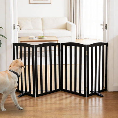 Freestanding Dog Gate Indoor,Doggie Gate Foldable Pet Gates for Doorways,Stairs or Hallways, Wooden Brown Pet Gate for the House, Pet Fence with Support Feet Included,24 "Height-3 Panels