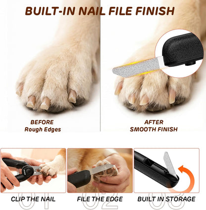 Dog Nail Clippers & Cat Nail Clipper, Pet Nail Trimmer with 2 LED Lights,Safety Side Lock, Nail File and Anti-Slip Handles, Dog Nail Grinder Quiet for Large Medium and Small Dogs & Cats