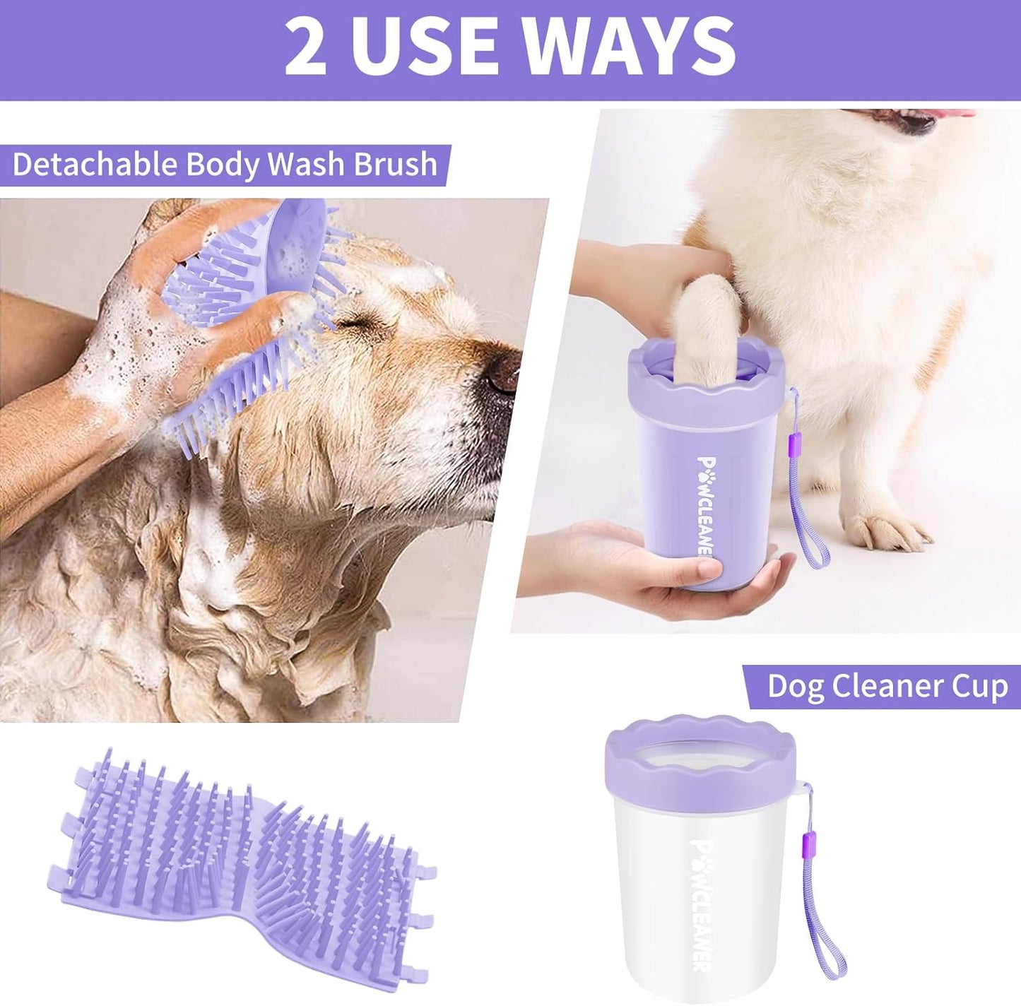 Professional 7 in 1 Dog Paw Cleaner for Dogs & Cats - Includes 1 Portable Paw Washer, 1 Bath Brush, 2 Dog Toothbrushes and 3 Absorbent Towels Note: Fits Paws up to 2 Inches Wide (Small, Blue)
