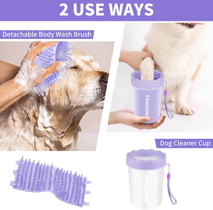 Professional 7 in 1 Dog Paw Cleaner for Dogs & Cats - Includes 1 Portable Paw Washer, 1 Bath Brush, 2 Dog Toothbrushes and 3 Absorbent Towels Note: Fits Paws up to 2 Inches Wide (Small, Blue)