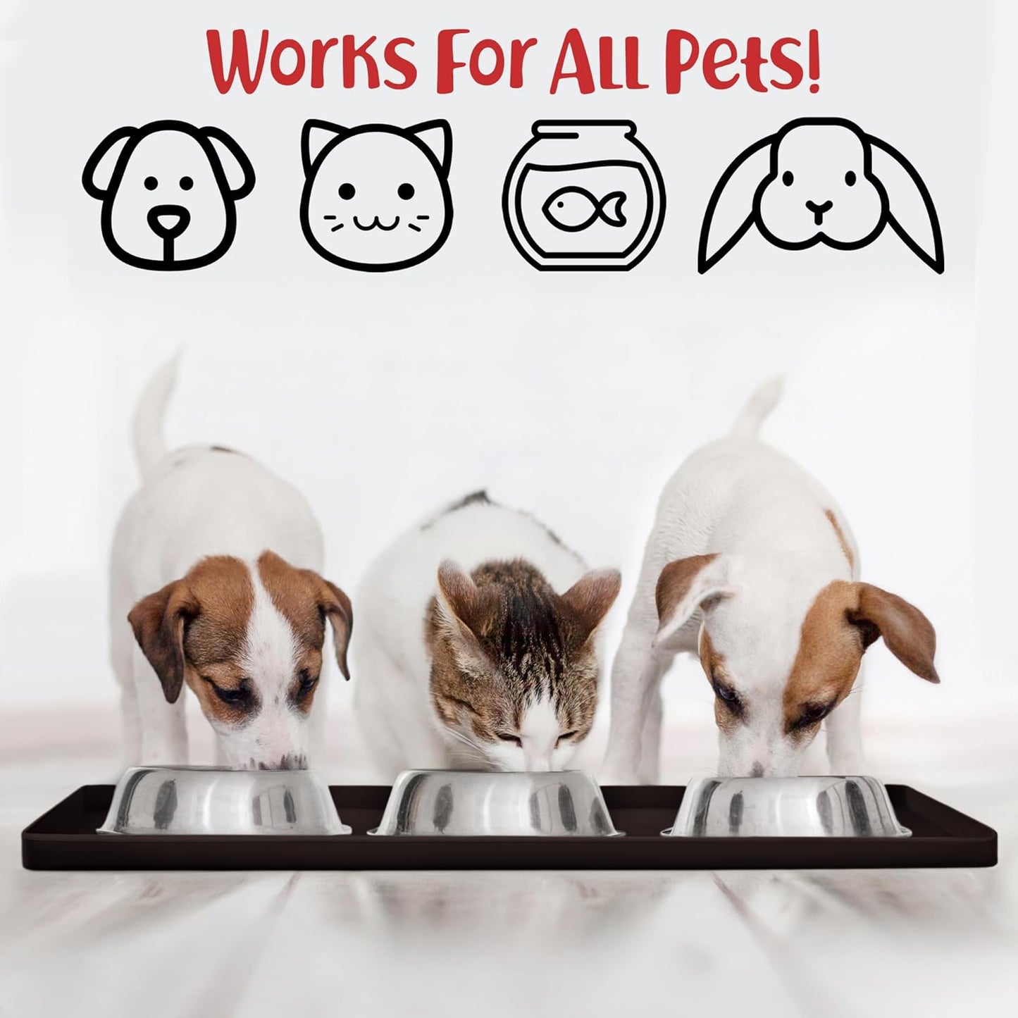 DogBuddy Dog Food Mat – Waterproof Dog Bowl Mat for Food and Water, Silicone Pet Feeding Mats for Floors, Non-Slip Placemat with High Edges for Dogs Bowls, Puppy Essentials (L: 24" x 16", Shadow)
