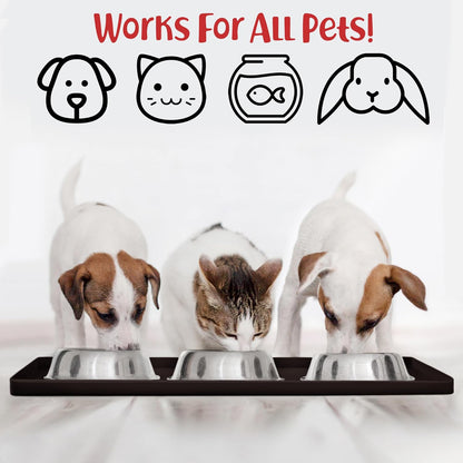 DogBuddy Dog Food Mat – Waterproof Dog Bowl Mat for Food and Water, Silicone Pet Feeding Mats for Floors, Non-Slip Placemat with High Edges for Dogs Bowls, Puppy Essentials (L: 24" x 16", Shadow)