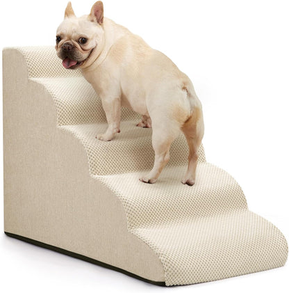 Aodisman Dog Ramp and Stairs for Small Dogs & Cats,3-Step Pet Stairs for Couch Sofa and Chair,Indoor Anti-Slip Dog Stairs for Old Cats and Puppy,Beige