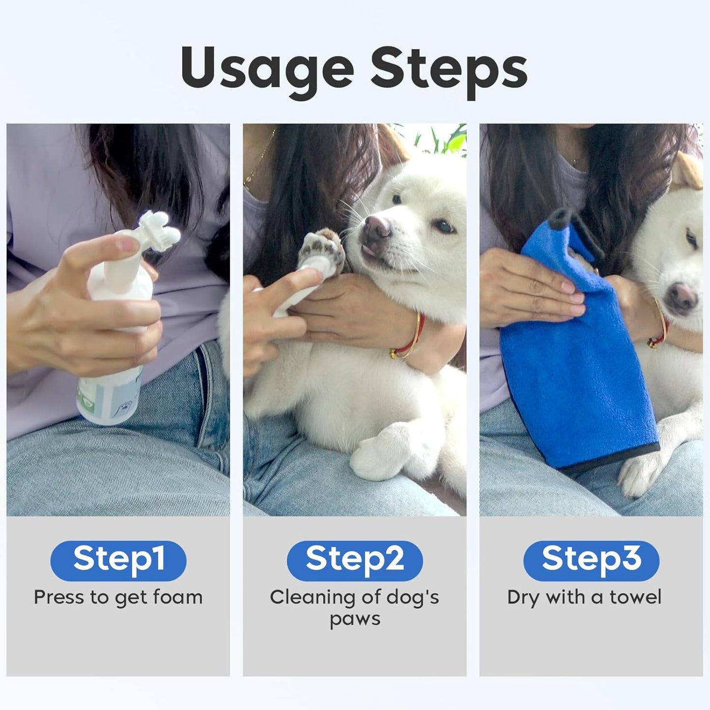 Leopong Dog Paw Cleaner,Dog Paw Wash Care for Dogs Large Medium Small XL Breed,2 Pack Waterless Foam with Silicone Scrubber, Dogs Cats Feet Paw Cleaner
