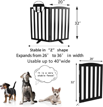 ZJSF Foldable Freestanding Indoor Dog Gate for House Wood White Long Pet Gates Dog Fence for Stairs Puppy Gates for Hallways,Pet Fence, Puppy Gate,Support Feet Included 24 "Height-3 Panels