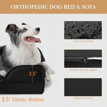 Comfort Expression Orthopedic Dog Bed for Extra Large Dogs 42x30 Inch, Waterproof Egg Crate Foam XL Pet Bed with Removable Bolsters, Dog Couch with Washable Cover & Non-Slip Bottom, Grey - Colors B