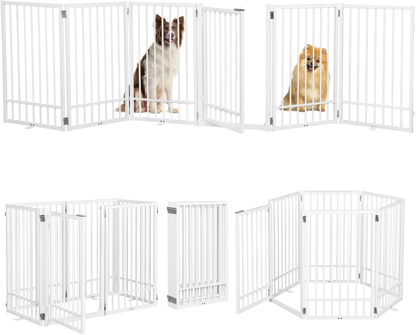 Metal Freestanding Dog Gate with Door, Extra Wide 81", 31" Height Foldable Dog Gates for Doorways, Tall Pet Fence Indoor Pet Gates, 4 Panels Pet Barrier for Stairs Hallways, Black