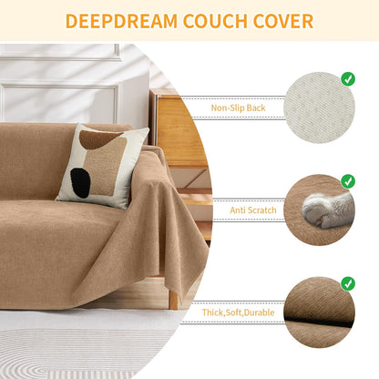 Deep Dream Cat-Scratch Resistant Couch Cover, Waterproof Sofa Cover for 3 Cushion Couch Washable, Pet Friendly Couch Protectors Anti Slip Thickened Love Seat Slipcovers for Pets, 71" x 118", Dark Grey