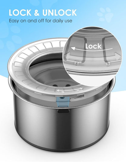 Heouvo 1 Gallon Large Dog Water Bowl No Spill,【Anti Digging Lid & Rubber Bottom】 Spill Proof Dog Bowl, Anti Splash Mess Dripless Slow Drinking Stainless Steel Water for Sloppy Messy Drinkers Car