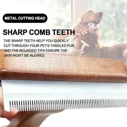 MaximiLian Medium Pet Deshedding Brush with Solid Wood Handle Deshedding Dog Brush for Shedding Undercoat Rake Pet Grooming Tool for Dogs and Cats Remove Loose Hair Mats Knots Tangles