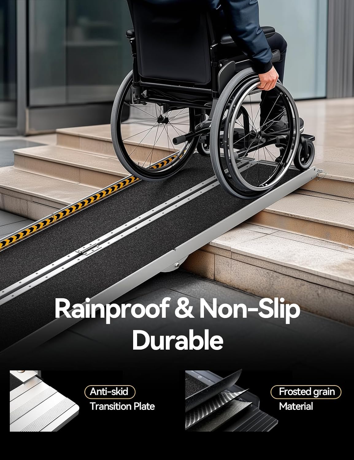 FACHNUO 2 Feet Portable Wheelchair Ramp, Non-Skid Aluminum Handicap Ramps with Handle, Folding Threshold Wheel Chair Ramp for Home Steps, Stairs, Entry, Doorways, Applicable Height 2-6 inches