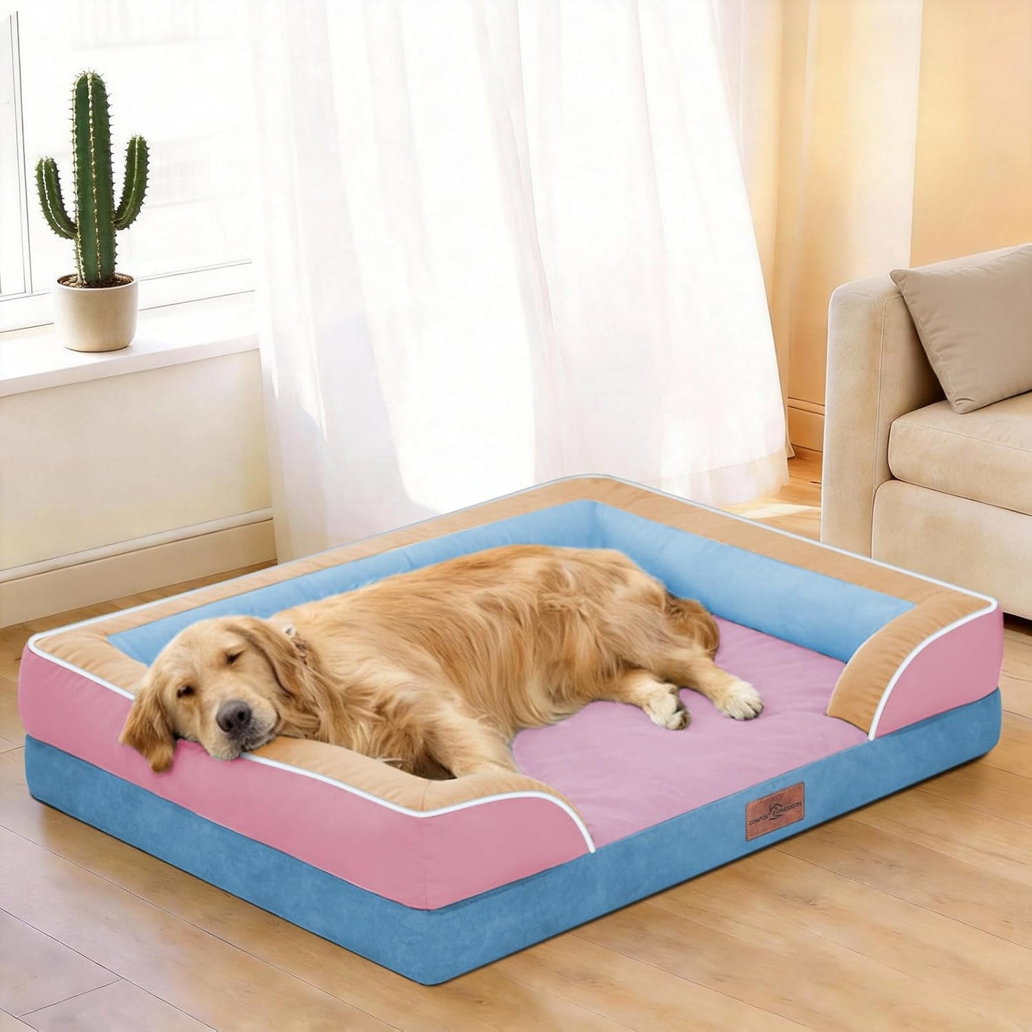 Comfort Expression Orthopedic Dog Bed for Extra Large Dogs 42x30 Inch, Waterproof Egg Crate Foam XL Pet Bed with Removable Bolsters, Dog Couch with Washable Cover & Non-Slip Bottom, Grey - Colors B