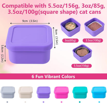 SLSON Cat Can Cover 5.5 oz Canned Food Storage Container, 2Pack Silicone Can Sealer with Airtight Lids Compatible with 5.5oz Friskies & 3.5oz Cesar Pet Cans for Fridge to Keep Fresh (Beige and Grey)