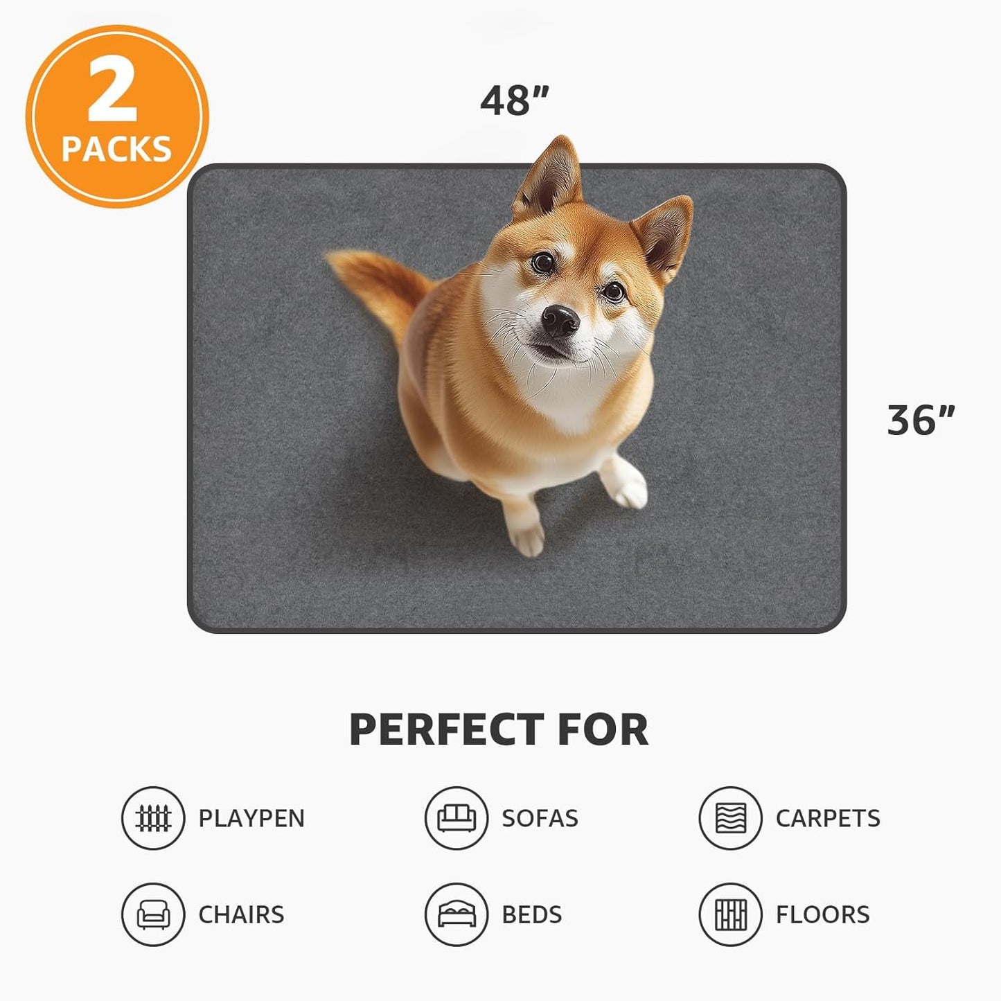 Dog Pee Pad Washable Extra Large, Instant Absorb Thicker Training Pads Non-Slip Pet Playpen Mat, Waterproof Reusable Floor Mat Ideal for Puppy Senior Dog Whelping Incontinence Housebreaking 65x48 Inch