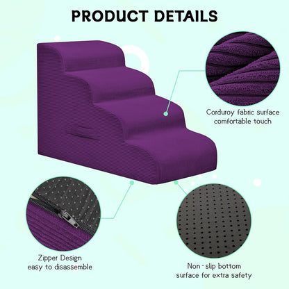 Mesa Lemon Dog Stairs & Steps for High Beds, 3 Steps High Density Foam Waterproof Dog Ramp for Small Dogs and Cats, Pet Stairs with Removable Washable Cover for Bed, Couch, Sofa and Car (H:16")