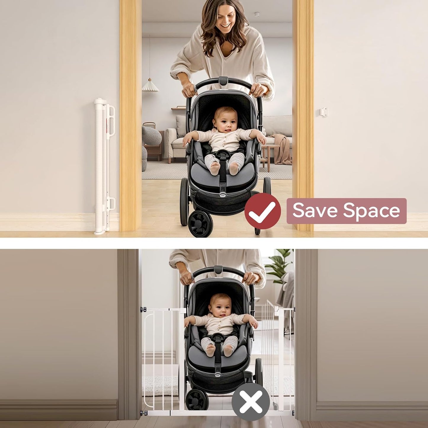 Momcozy Retractable Baby Gate, Mesh Baby Gate or Mesh Dog Gate, 33" Tall,Extends up to 71" Wide, Child Safety Gate for Doorways, Stairs, Hallways, Indoor/Outdoor