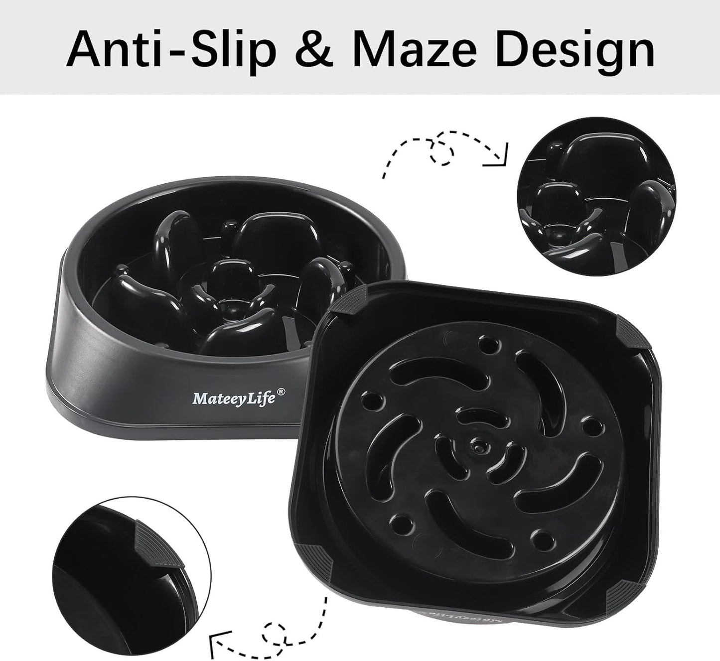 MateeyLife Slow Feeder Dog Bowls 2PCS, Anti-Choking Puzzle Dog Food Bowls, Anti-Slip Interactive Feeding Slow Down Eating, Bloat Stop Maze Dishes for Medium Breeds Pink&Purple