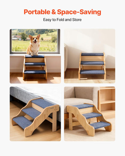 VEVOR Wood Pet Stairs, 2-Step Dog Stairs for Beds, Sofa & Cars, 110lbs Load Capacity, Floded Flat Design, Stable & Sturdy Cat & Dog Step Ladder for Small Medium Large Older Pet Puppy Essentials