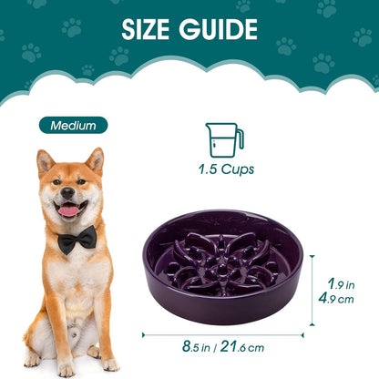 vancasso Ceramic Slow Feeder Dog Bowls, Puzzle Dog Food Bowls with Floral Maze, Anti -Slip Pet Food Dish for Small Breed, 0.6 Cups, Pink
