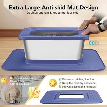 Decflow 10L Stainless Steel Dog Water Bowl, No Spill Anti-Splash Dog Bowls with XXL Silicone Mat, Spill-Proof Slow Feeder for Messy Drinkers, Heavy Duty Pet Bowls for Indoor/Outdoor Use Grey