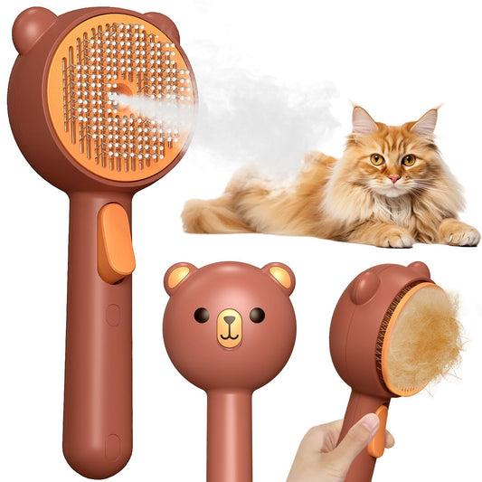 Double-Sided Pet Deshedding Dematting Comb & Steam Brush with 2 Spray Levels, Extra-Wide Detangling Undercoat Rake for Long-Hair Dogs & Cats Matted Fur, Knots, Rechargeable Grooming & Massage Tool