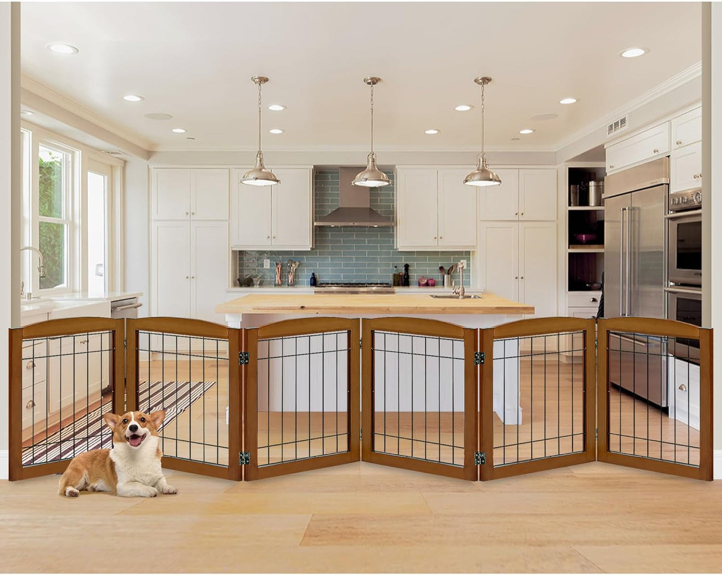 LZRS 2-Panel Freestanding Foldable Wood Dog Gate – Solid Wood & Steel Wire, Chew-Resistant Pet Barrier for Indoor Use, Ideal for Small to Medium Dogs, White