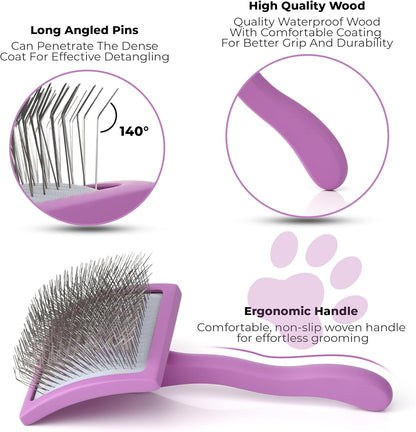 Slicker Brush for Dogs - Detangling Dog Brushes for Grooming with Soft Bristles & long Pins - Professional Cat Deshedding Tool to Removes Tangles & Dirt (large)