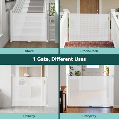 Babepai Retractable Baby Gates for Stairs, Retractable Dog Gate for Indoor/Outdoor Use | Child Gates for Doorways, Deck, Porch, Hallways, Patio (White, 55" Wide 34" Height)