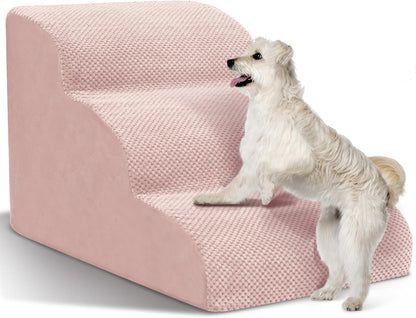 Dog Stairs for Small Dogs - High Density Foam Dog Ramp, Extra Wide Pet Steps with Non-Slip Bottom for High Beds, Couche and Sofa, Best for Pet Injured, Older Dogs Cats (Grey, 4 Steps)
