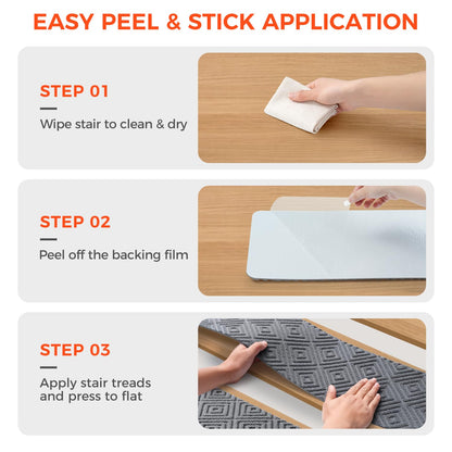 BAGAIL 15 Pack Non-Slip Stair Treads for Wooden Steps, 8"x30" Peel and Stick Carpet Stair Runners, Machine Washable Indoor Step Covers with No-Residue Adhesive for Dogs, Kids & Elderly - Dark Gray