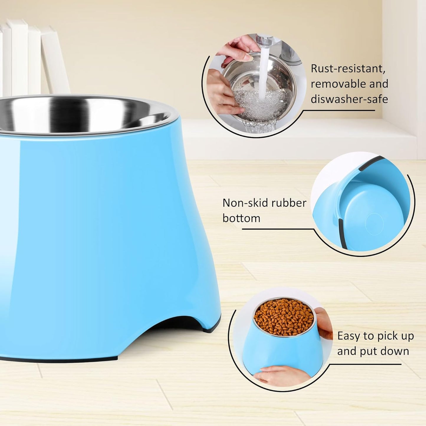 Dog Bowls,Cone Friendly Non Slip Single Dog Bowl with Stainless Steel Inner, Raised Bowls for Small Dogs Spaniel Dogs Long Ear, High Capacity, M/2 Cup Pink