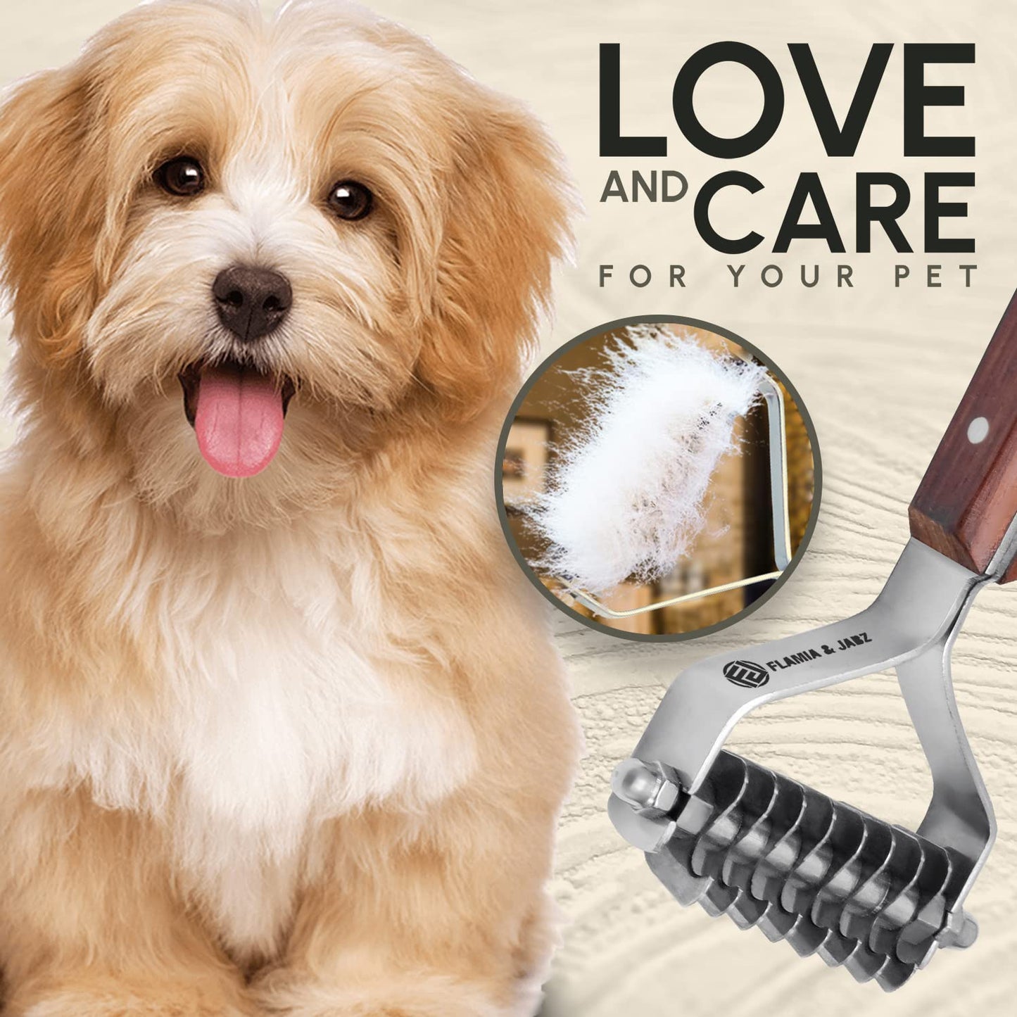 Flamia & Jabz Undercoat Rake for Dogs & Cats, Dematting Grooming Stripper Tool (14 Blades)