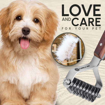 Flamia & Jabz Undercoat Rake for Dogs & Cats, Dematting Grooming Stripper Tool (14 Blades)