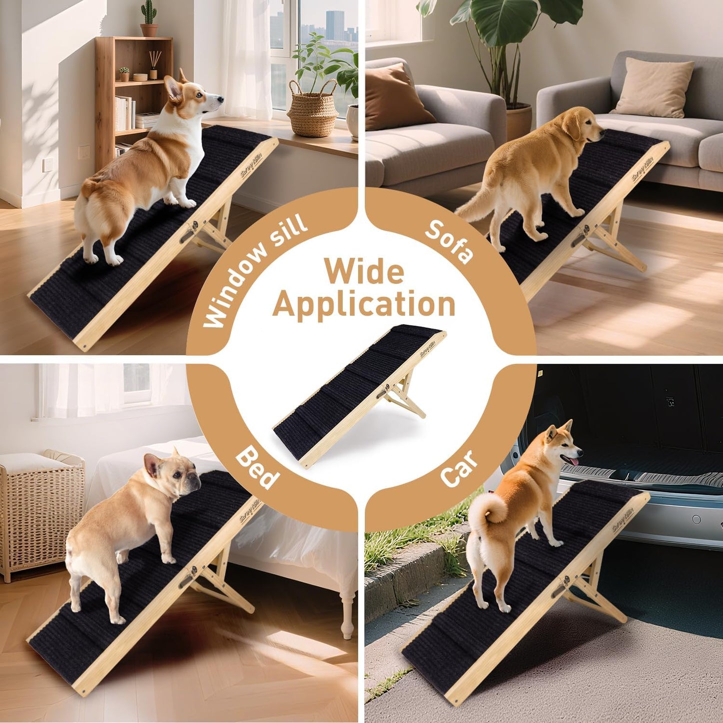 2026 Upgraded Dog Ramp for Couch - Foldable Small Dog Ramp for Bed - 4 Adjustable Height from 12" to 20" - Portable Pet Stairs with Non-Slip Pad - Pet Ramps Use for Low Bed Couch Steps Up to 60LBS