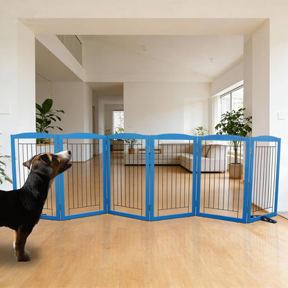 ZJSF Freestanding Dog Fence Indoor, Foldable Dog Gate for Doorways, Stairs or Hallways, Sturdy Wood Extra Wide Pet Gate with Support Feet for The House, White, 24 "Height-3 Panels