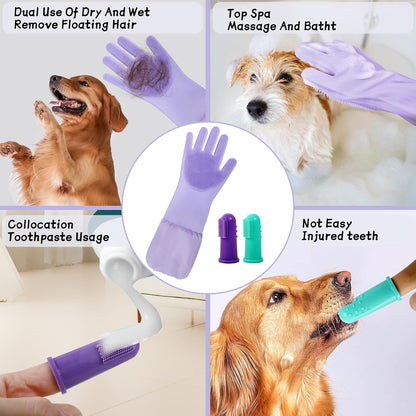 Dog Washing Gloves- Long Sleeved Pet Grooming Gloves - Heat Resistant Silicone Gloves with High-Density Teeth - Efficient Deshedding Glove for Dogs, Cats, Rabbits and Horses