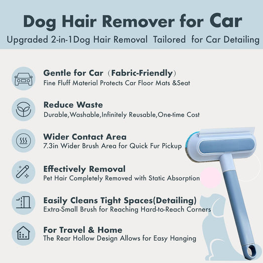 Dog Hair Remover for Car, Complete 3 in 1 Pet Hair Detailer Brush - Auto Detailing Tool for Car and Home Removes Hair from Car Seats, Carpets, and Couches, Reusable Fur Cleaning Solution