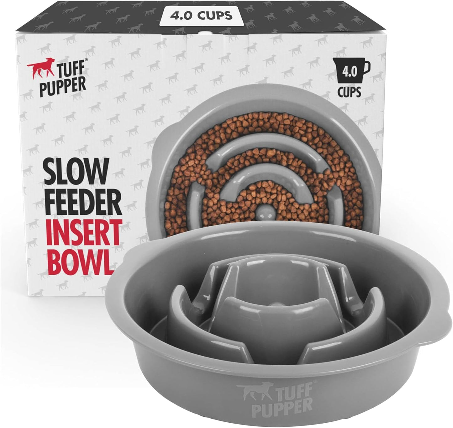 Tuff Pupper Slow Feeder Insert Bowl | Puzzle Maze Slows Down Eating | Elevated Feeder Tray Bowls | Standalone Dog Bowl | Pet Bowls Insert | Easy Clean Dishwasher Safe (2 Cups - Fits 7.5-8 Inch Hole)