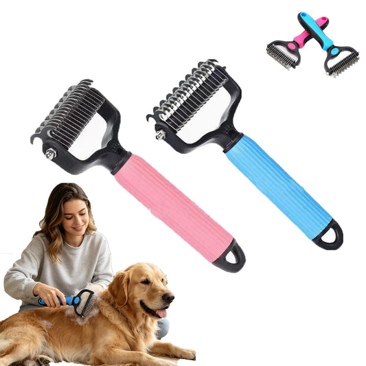 Acssart Pet Grooming Brush – Double Sided Undercoat Rake & Dematting Comb For Dogs And Cats, Detangling Tool For Matted Fur, Ideal For Medium Or Long Haired Breeds (Blue, Small)