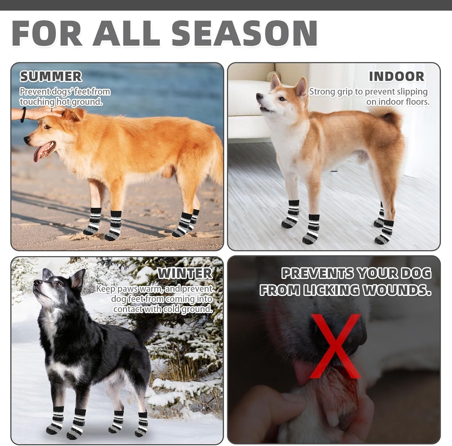 KOOLTAIL Dog Socks Shoes for Hot Pavement to Prevent Licking Paws, Winter Dog Boots&Paw Protector for Hardwood Floors Anti Slip,Traction Control Grip Booties for Small Medium Large Senior Dogs,Black M