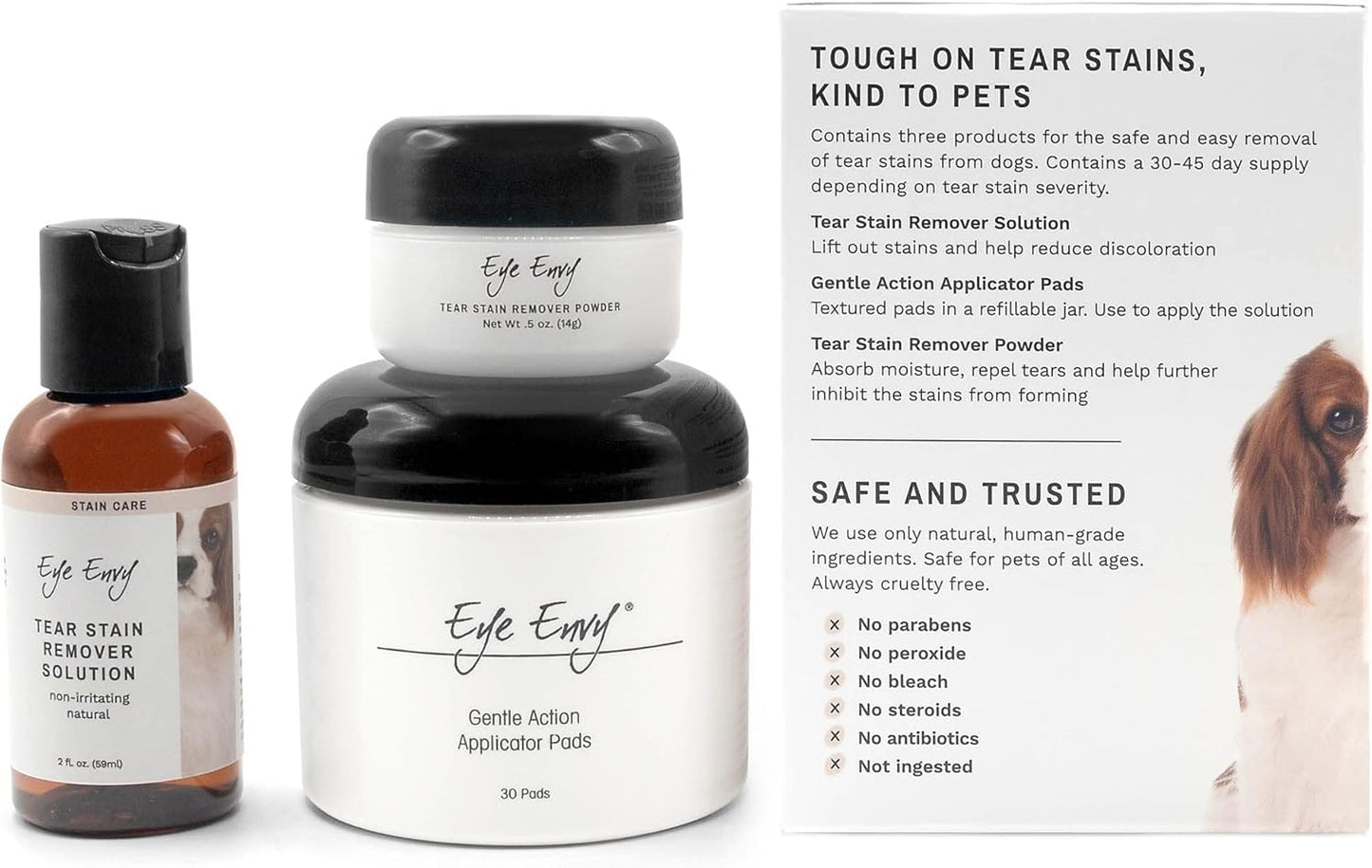 Eye Envy Dog Tear Stain Remover Starter Kit with ProPowder Brush | Stain Solution, Applicator Pads, Stain Powder and Small Applicator Brush | Lasts 30-45 Days