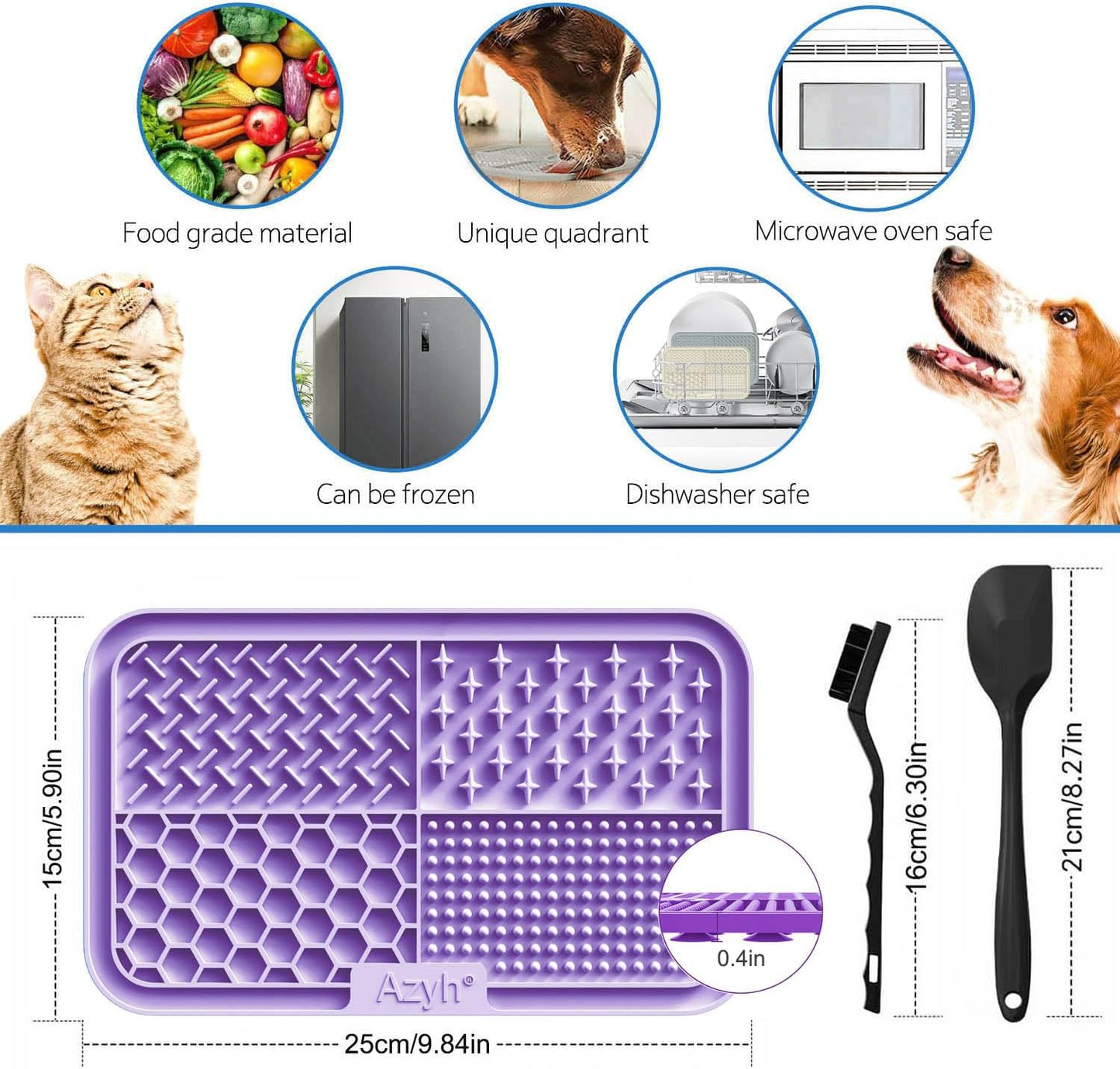Azyh Licking Mat for Dogs & Cats 2 Pack, Slow Feeder Lick Pat for Large Dogs and Puppies, Anxiety Relief Dog Toys Feeding Mat for Butter Yogurt Peanut, Pets Bathing Grooming Training Mat (9.9'' × 6'')