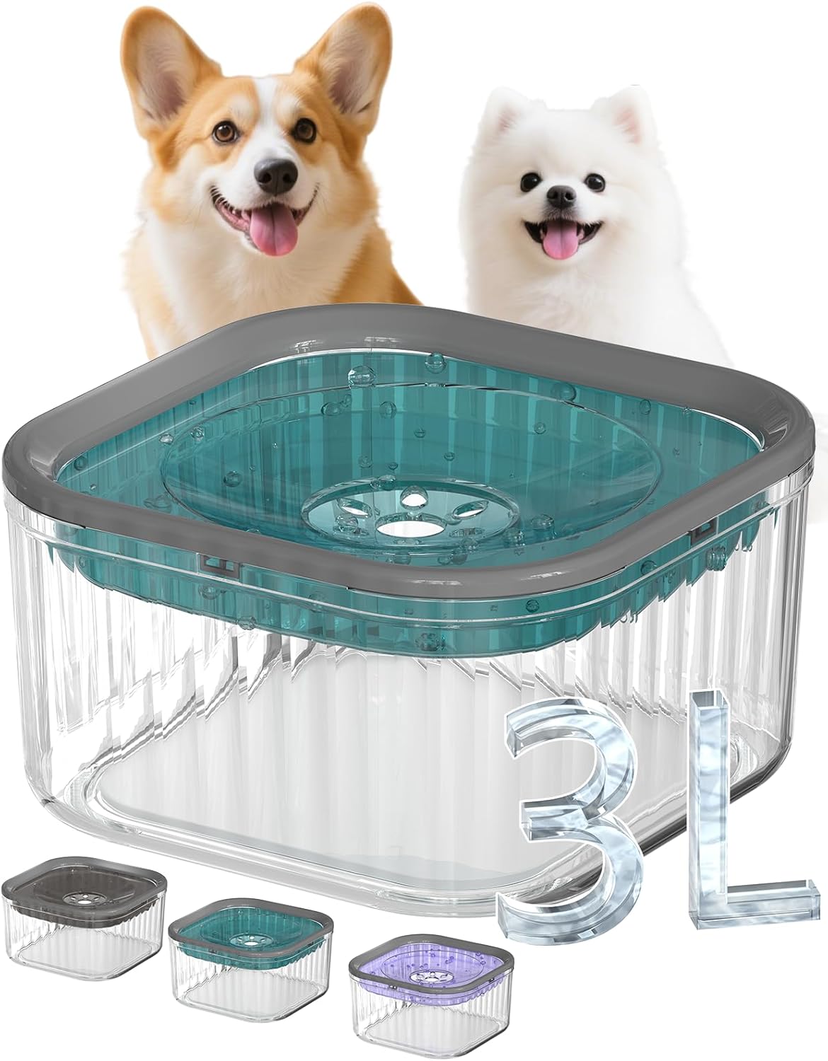 3L Dog Water Bowl No Spill 101oz Large Capacity Spill Proof Slow Drinking Water Feeder No Splash Pet Water Bowl Vehicle Carried Travel Dog Bowl for Sloppy Messy Drinkers Cats(Purple)