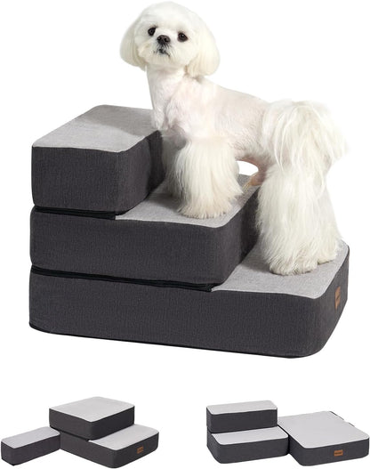 Garnpet 4-Step Adjustable Dog Stairs for Beds, Dog Steps for Small Dogs and Cats, Foldable Pet Stairs for Bed Climbing, Non-Slip Pet Step Indoor, Grey