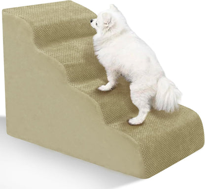 Dog Stairs for Small Dogs - High Density Foam Dog Ramp, Extra Wide Pet Steps with Non-Slip Bottom for High Beds, Couche and Sofa, Best for Pet Injured, Older Dogs Cats (Grey, 4 Steps)