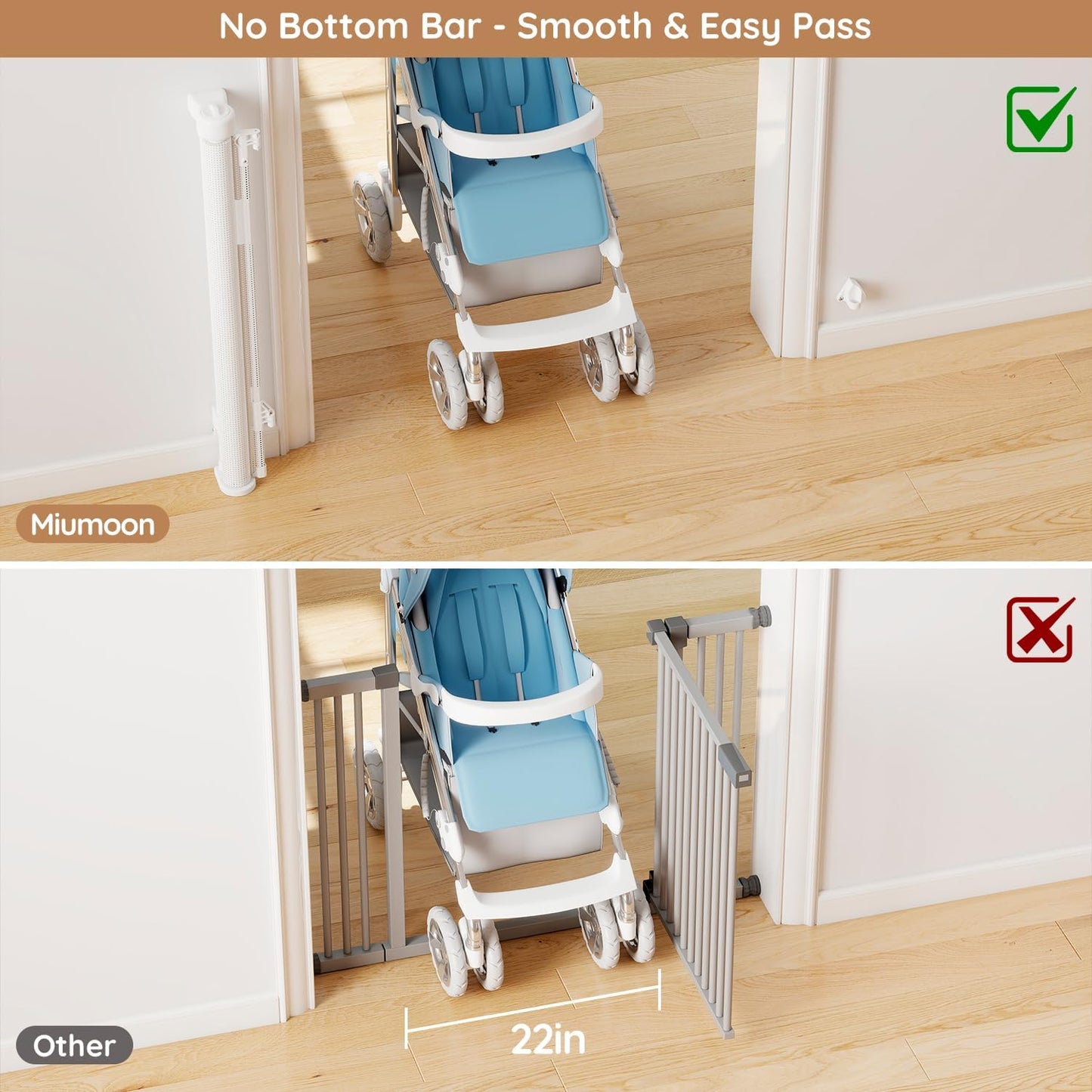 Miumoon One-Hand Operation Retractable Baby Gates, 71 inch Retractable Gate with Reinforced Strip Design to Prevent Crawling Through, 6 FT Retractable Dog Gate for Stairs, Doorways, Hallways
