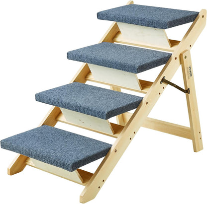 VEVOR Wood Pet Stairs, 2-Step Dog Stairs for Beds, Sofa & Cars, 110lbs Load Capacity, Floded Flat Design, Stable & Sturdy Cat & Dog Step Ladder for Small Medium Large Older Pet Puppy Essentials