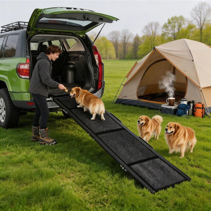 GarveeLife 63 in Long Dog Ramp for Cars, 20 in Wide Folding Pet Ramp for Large Dogs with Non-Slip Surface Portable Dog Car Ramp for SUV Car & Truck, Outdoor Dog Ramp Up to 250 LBS